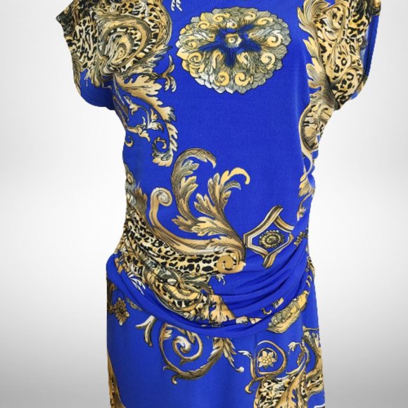 Stunning Just Cavalli Blue Baroque Print  Stretch Mini Dress - Size Small - Picture 3 of 16